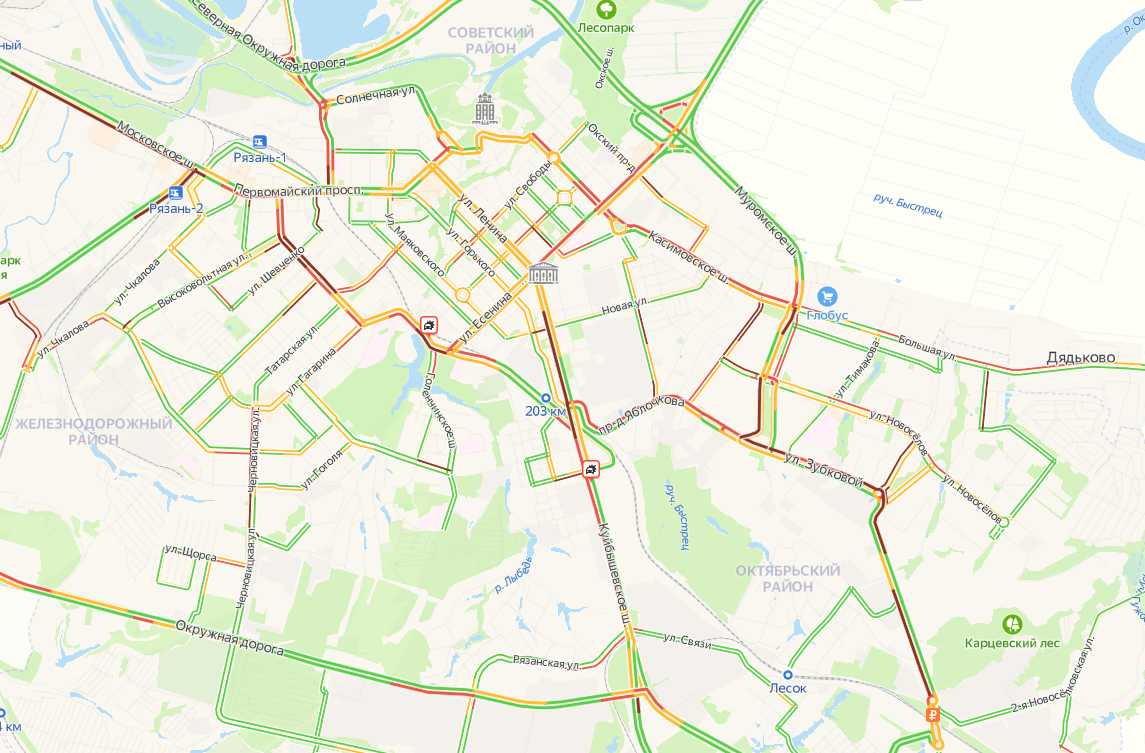 Пробки рязань сейчас онлайн окружная южная карта