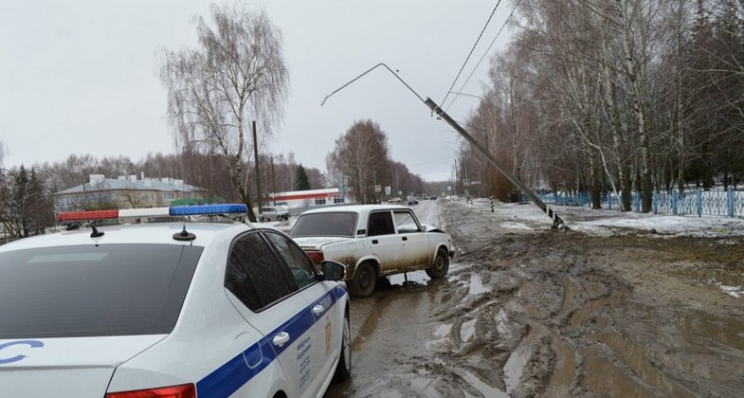 Под Рязанью водитель ВАЗа 2 апреля врезался в столб из-за погоды