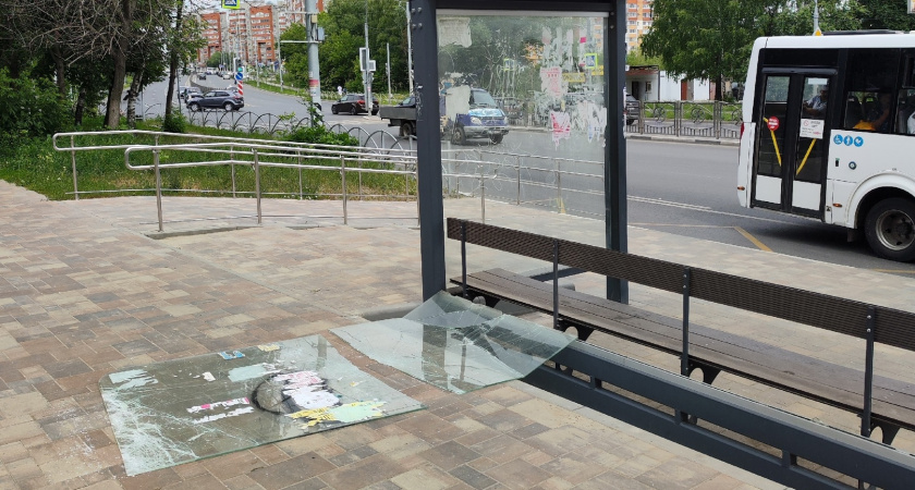 На улице Новосёлов в Рязани неизвестные разбили стекла у остановки