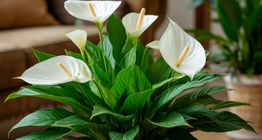 Спатифиллуму при сокращении светового дня — обязательно: одну ложку в стакан — и бутоны лезут не по дням, а по часам