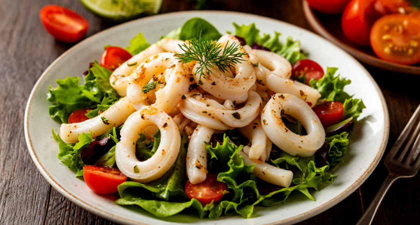 Салат «Царский» с кальмарами, креветками и красной икрой: задобрю Огненную Лошадь царским деликатесом в новогоднюю ночь - одарит счастьем