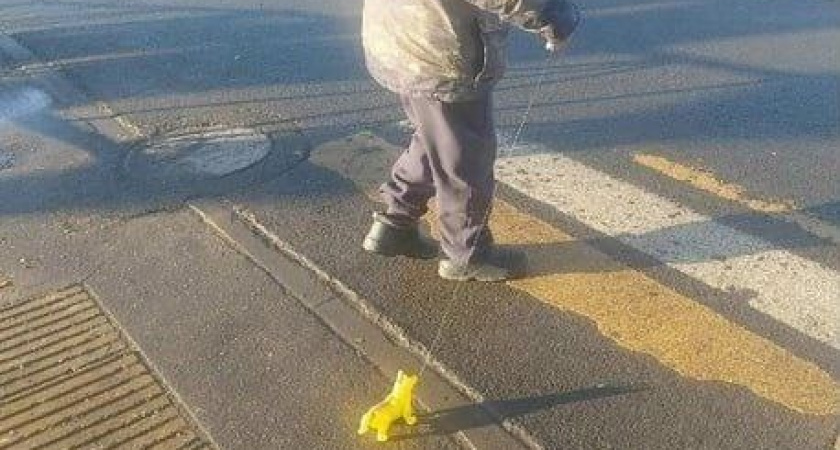 Глухонемой мужчина выгуливает игрушечных собак в центре Рязани