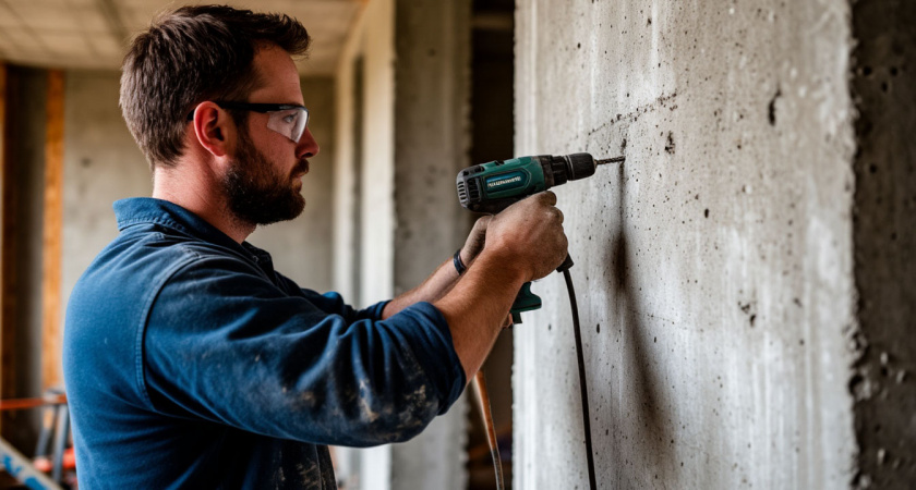 Сверлю бетонную стену без перфоратора: узнал хитрый трюк про малые обороты - дрель идет как по маслу