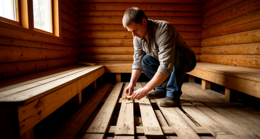 Больше никаких гнилых полов в бане. Дедушка подсказал трюк с наклонной подушкой - простая хитрость из СССР