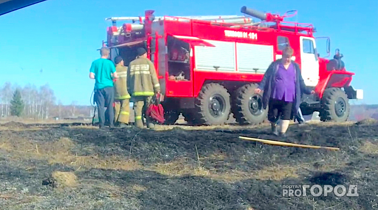 У деревни Поплевино горела трава - пожарным помогали местные жители