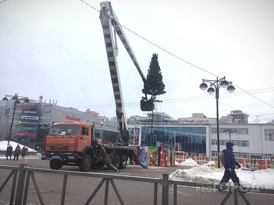 На площади Победы начали устанавливать Новогоднюю ёлку