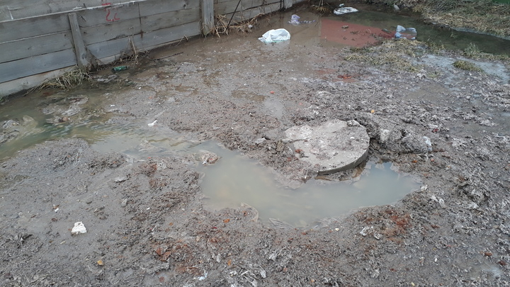 "Отходы стекают вниз по дороге" - на улице Новоселов около месяца неисправна канализация