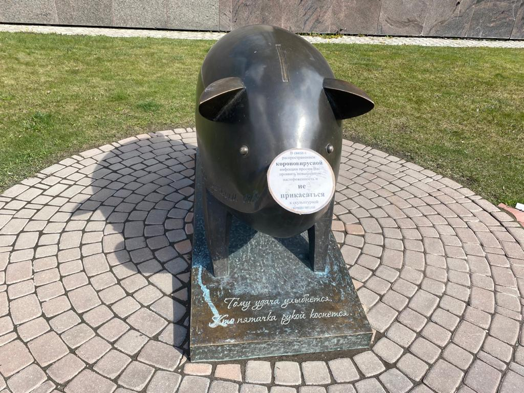Не прикасаться: статуе свиньи в Рязани запретили тереть пятачок