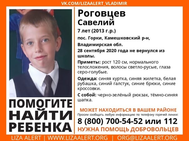 Пропал 4 дня назад: во Владимирской области ищут 7-летнего мальчика