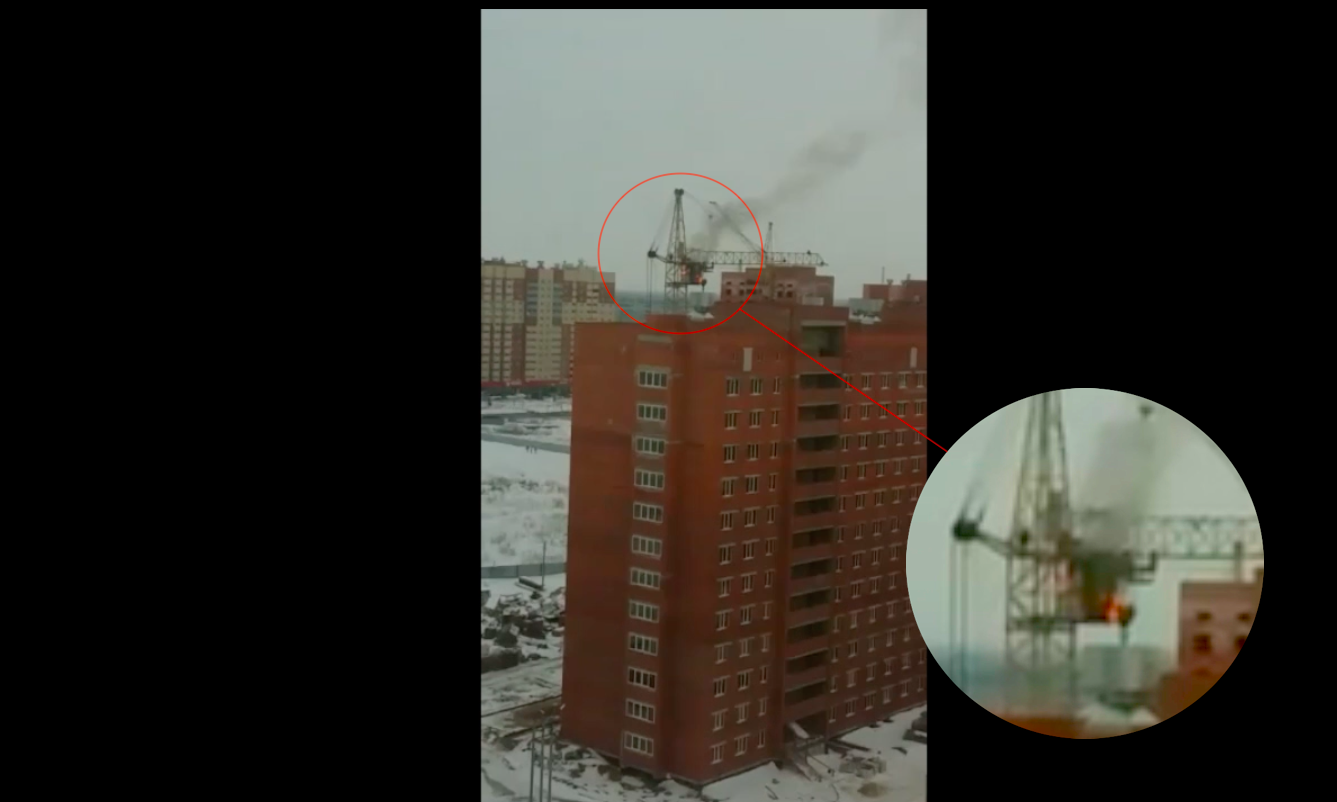 В Канищеве загорелся башенный кран - видео