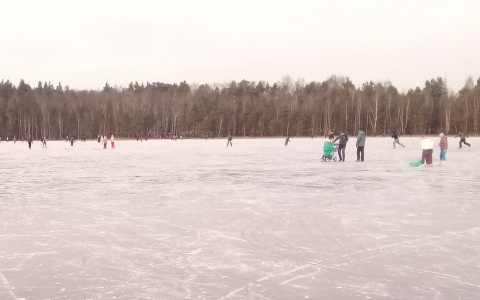Рязанцы массово катаются на коньках по Ласковскому озеру